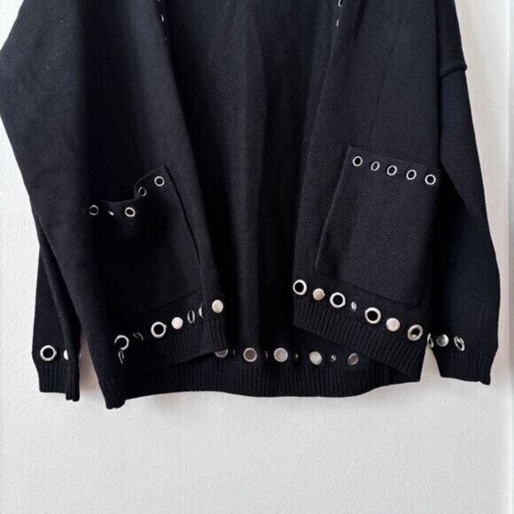 Maje Metallica Grommet Cardigan Open Front in Black - Picture 7 of 9